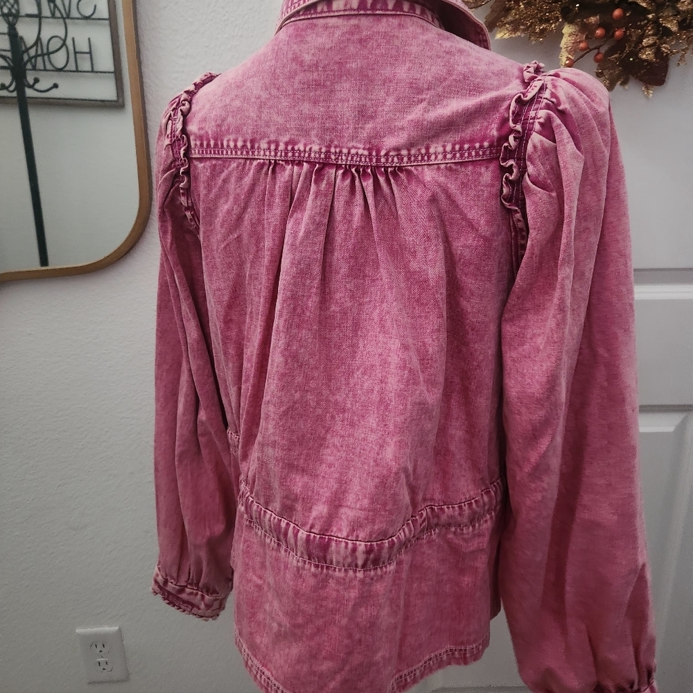 Free People Acid Wash Pink Jacket Top - Picture 6 of 7